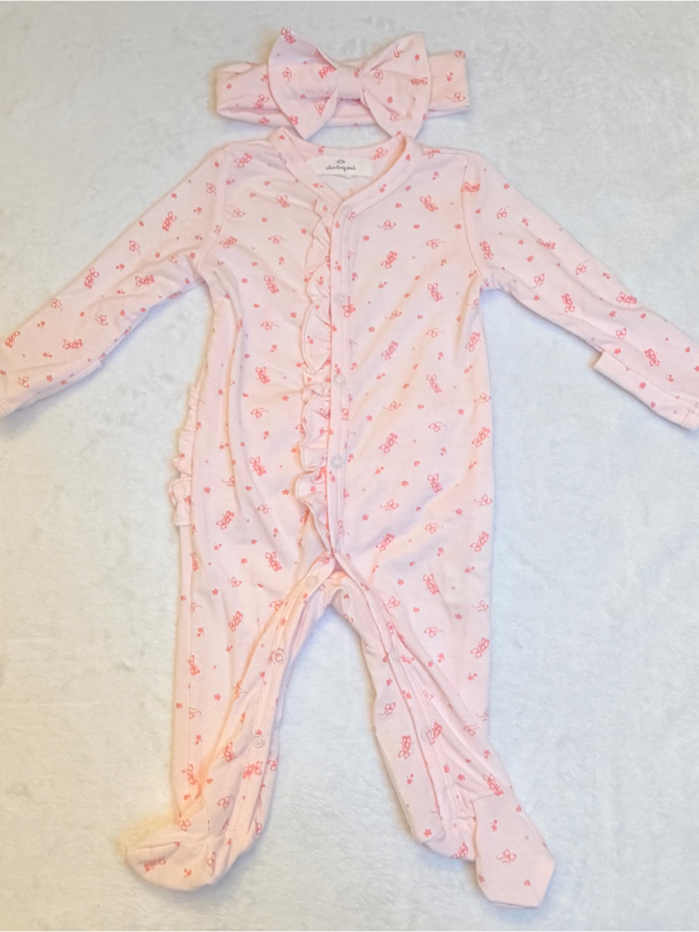 Starting Out - Pink Baby Girl One-Piece Ruffle Footed Pajamas - 3 months